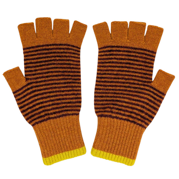 Mens lambswool fingerless gloves - rust and red 
