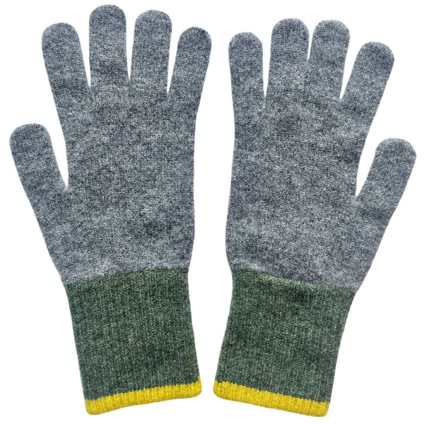 Men's Grey & Green Colour Block Lambswool Gloves
