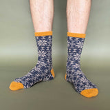 Men's Navy & Soft Brown Fair Isle Lambswool Ankle Socks