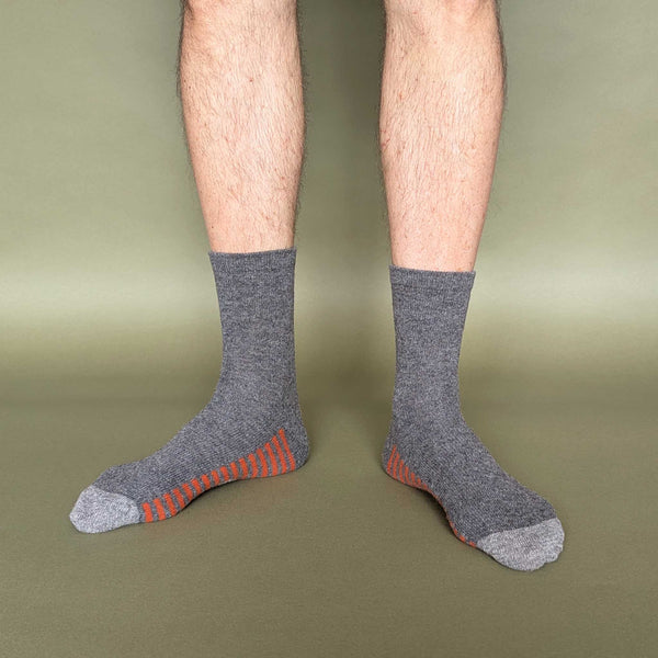 Men's Grey Striped Sole Lambswool Ankle Socks