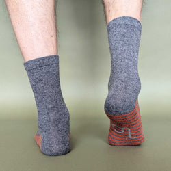 Men's Grey Striped Sole Lambswool Ankle Socks