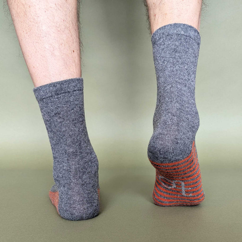 Men's Grey Striped Sole Lambswool Ankle Socks