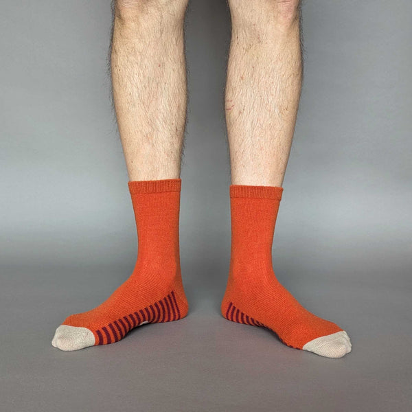 Men's Orange Striped Sole Lambswool Ankle Socks