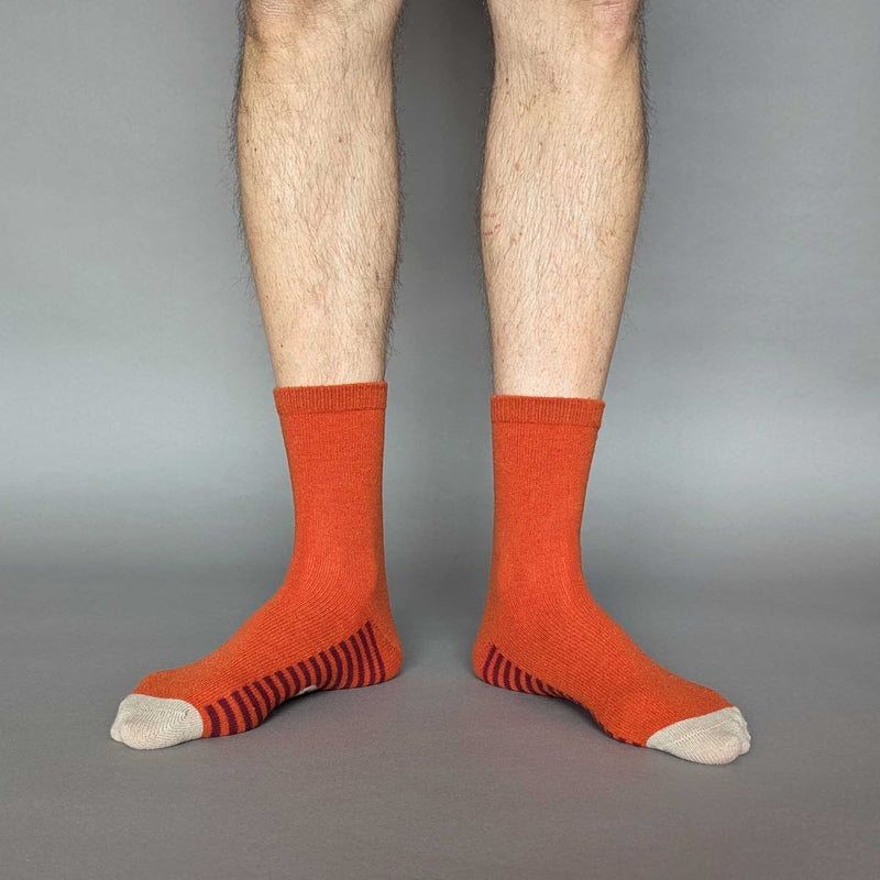 Men's Orange Striped Sole Lambswool Ankle Socks
