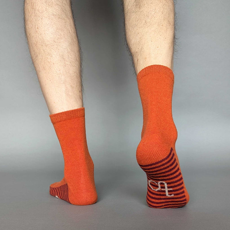 Men's Orange Striped Sole Lambswool Ankle Socks