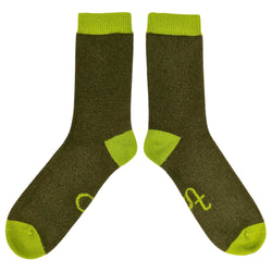 Men's Soft Lambswool Ankle Socks - Plain Khaki & Lime