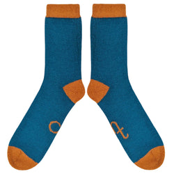 Men's Petrol & Rust Lambswool Ankle Socks