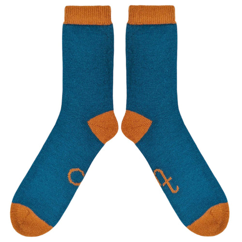 Men's Soft Lambswool Ankle Socks - Plain Petrol & Rust