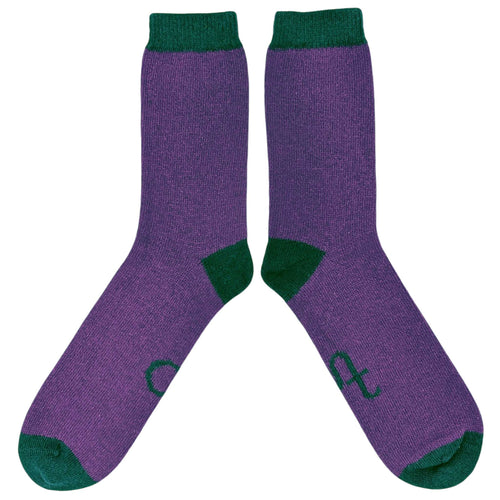 Men's Soft Lambswool Ankle Socks - Plain Purple & Fir Green