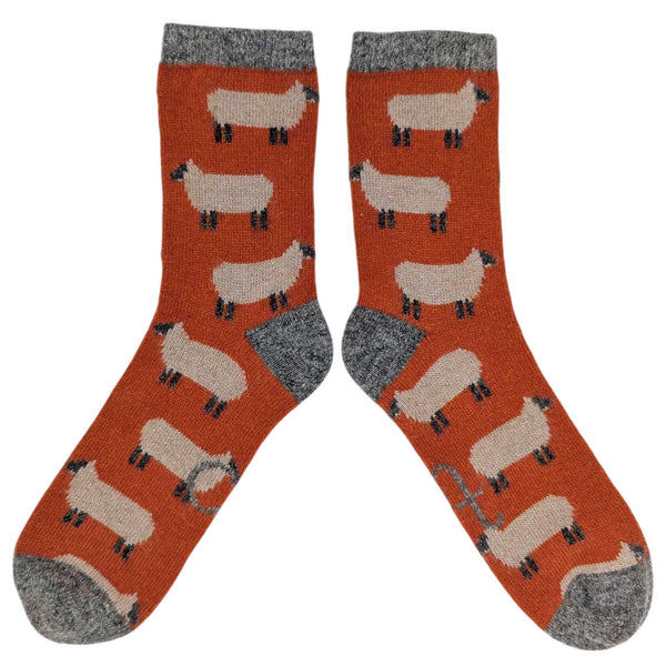 Men's Orange Sheep Lambswool Ankle Socks