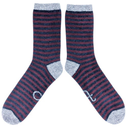 Men's  Plum & Navy Stripe Lambswool Ankle Socks