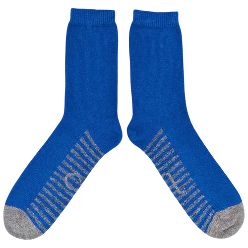 Men's Soft Lambswool Ankle Socks - Blue Striped Sole