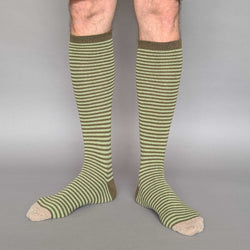 Men's Long Lambswool Socks - Mint & Fir-Green Stripes