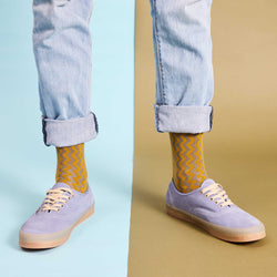 Men's Organic Cotton Ankle Socks - Grey Zig-Zag Pattern
