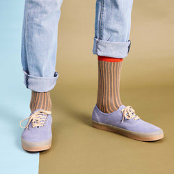 Men's Organic Cotton Ankle Socks - Grey & Peach Pinstripe
