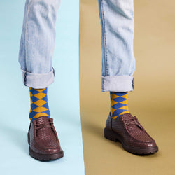 Men's Organic Cotton Ankle Socks - Navy Diamond Pattern
