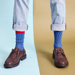 Men's Organic Cotton Ankle Socks -  Blue Zig-Zag Pattern