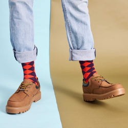 Men's Organic Cotton Ankle Socks - Red Diamond Pattern