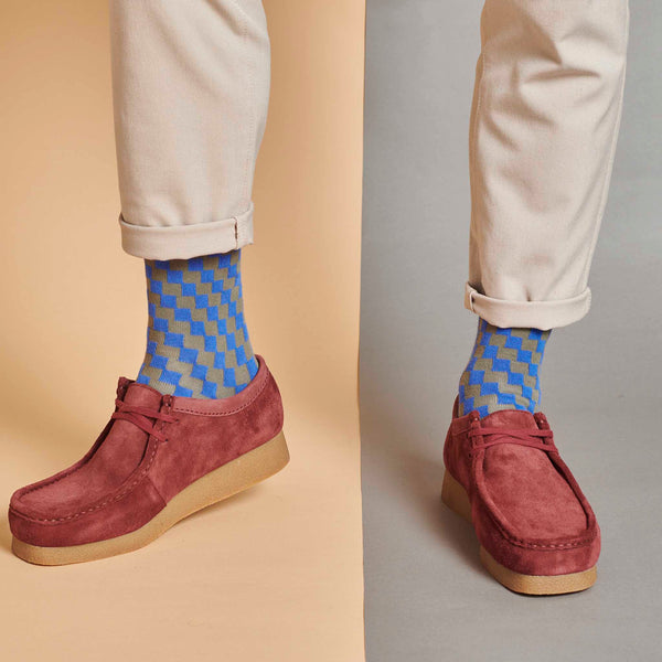 Men's Blue & Grey Check Organic Cotton Ankle Socks