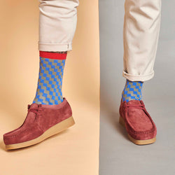 Men's Blue & Grey Check Organic Cotton Ankle Socks
