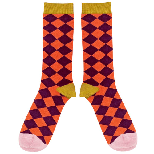 Men's Organic Cotton Ankle Socks - Red Diamond Pattern