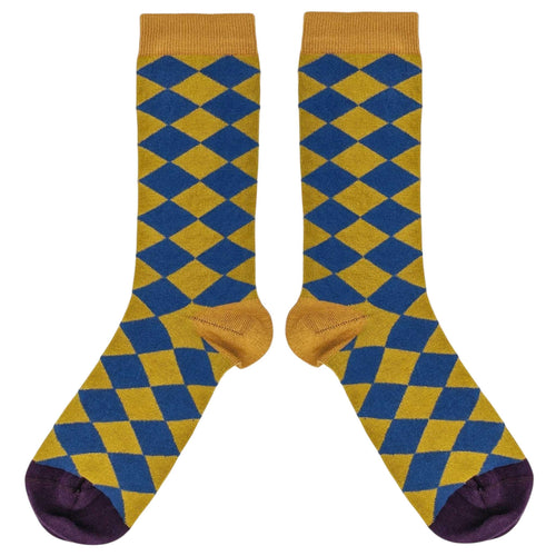 Men's Organic Cotton Ankle Socks - Navy Diamond Pattern