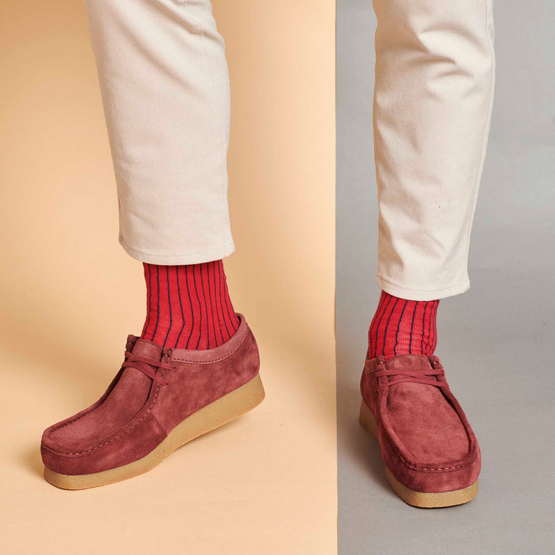 Men's Red & Aubergine Pinstripe Organic Cotton Ankle Socks