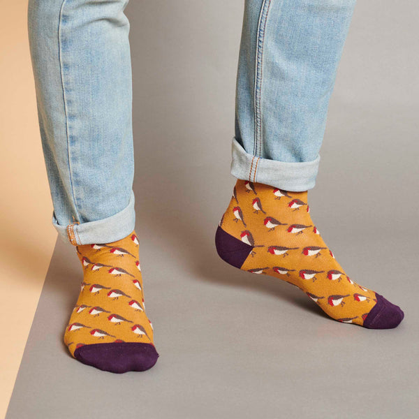 Men's Ginger Robins Organic Cotton Ankle Socks