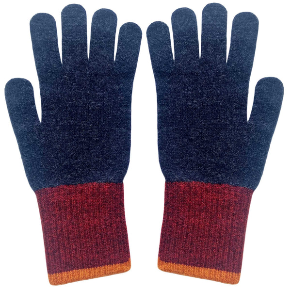 Men's Navy & Red Colour Block Lambswool Gloves