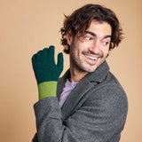 Men's Lambswool Gloves - Dark & Pea Green Colour Block