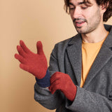 Men's Lambswool Gloves - Dark Red & Navy Colour Block