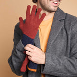 Men's Lambswool Gloves - Dark Red & Navy Colour Block