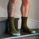 Unisex Dark Green & Jade  Recycled Silk Blend Chunky Socks