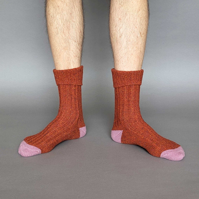 Unisex Navy & Mustard  Recycled Silk Blend Chunky Socks