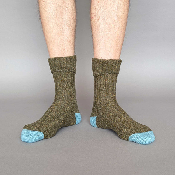 Unisex Dark Green & Jade  Recycled Silk Blend Chunky Socks
