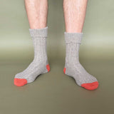 Unisex Grey & Orange Recycled Silk Blend Chunky Socks