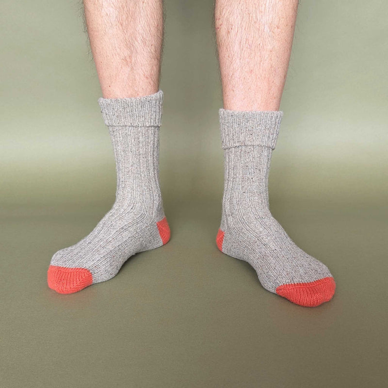 Unisex Grey & Orange Recycled Silk Blend Chunky Socks