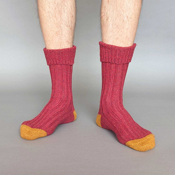 Unisex Red & Ginger Recycled Silk Blend Chunky Socks
