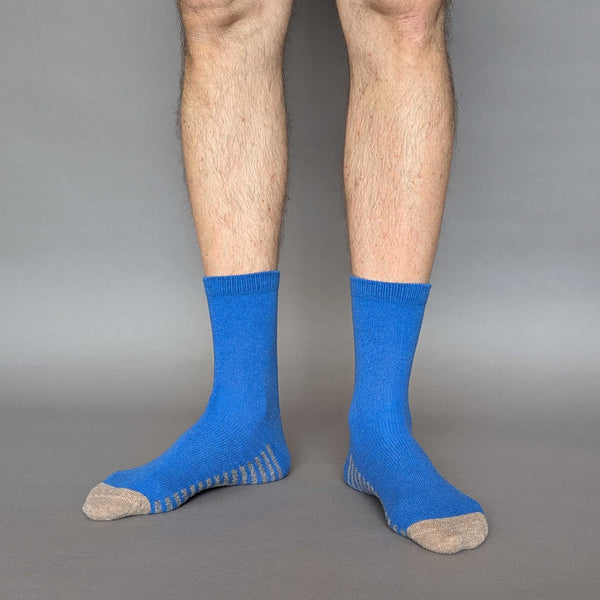 Men's Blue Striped Sole Lambswool Ankle Socks