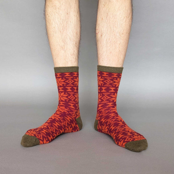 Men's Plum & Orange Fair Isle Lambswool Ankle Socks