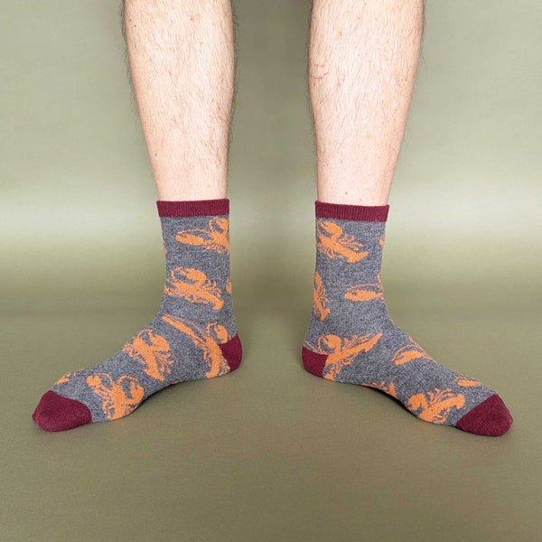 Men's grey lobster Lambswool Ankle Socks