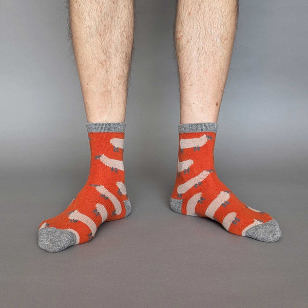 Men's Orange Sheep Lambswool Ankle Socks
