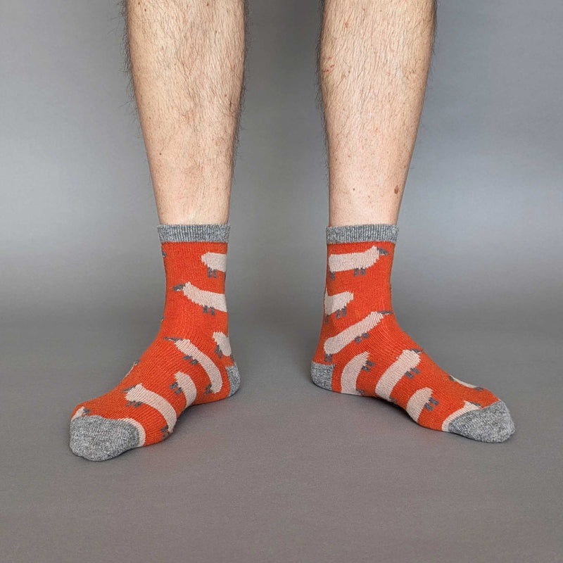 Men's Orange Sheep Lambswool Ankle Socks