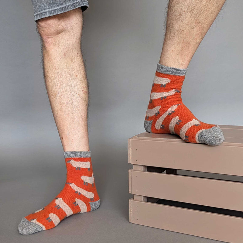 Men's Orange Sheep Lambswool Ankle Socks