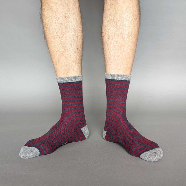 Men's  Plum & Navy Stripe Lambswool Ankle Socks