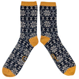 Men's Navy & Soft Brown Fair Isle Lambswool Ankle Socks