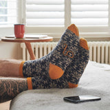 Men's Navy & Soft Brown Fair Isle Lambswool Ankle Socks