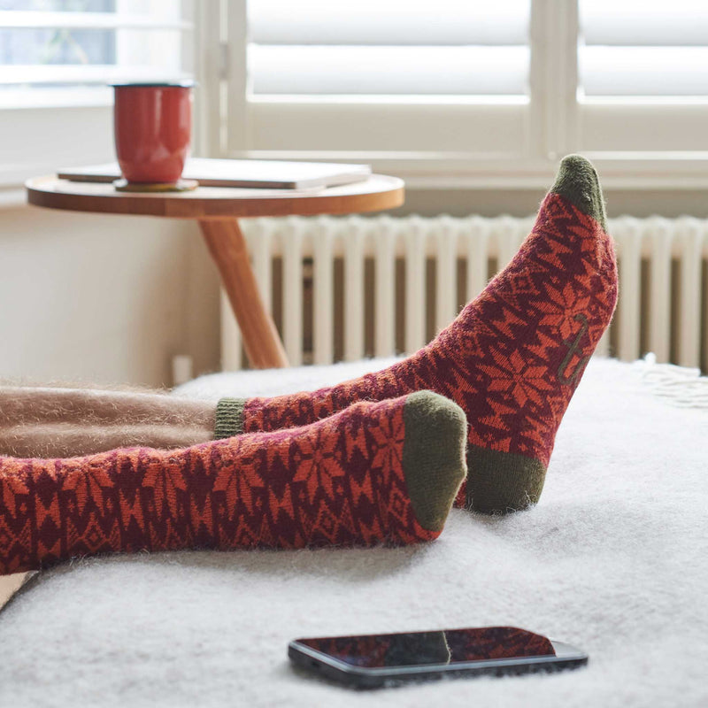 Men's Plum & Orange Fair Isle Lambswool Ankle Socks