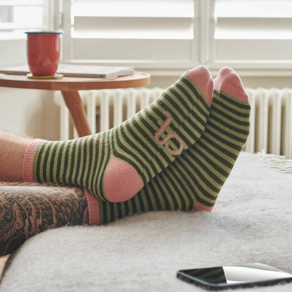 Men's Mint Stripe Lambswool Ankle Socks