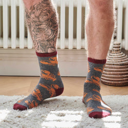 Men's Grey & Peach Lobster Lambswool Ankle Socks